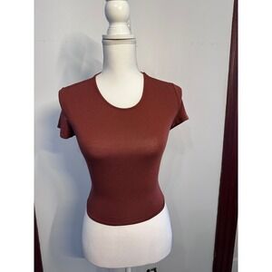 Forever 21 Womens Y2K Rust Brown Lace Up Open Back Short Sleeve Top Medium 90s